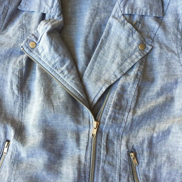 New York And Company Chambray Moto Jacket Light Blue Oversized Small - Picture 5 of 7